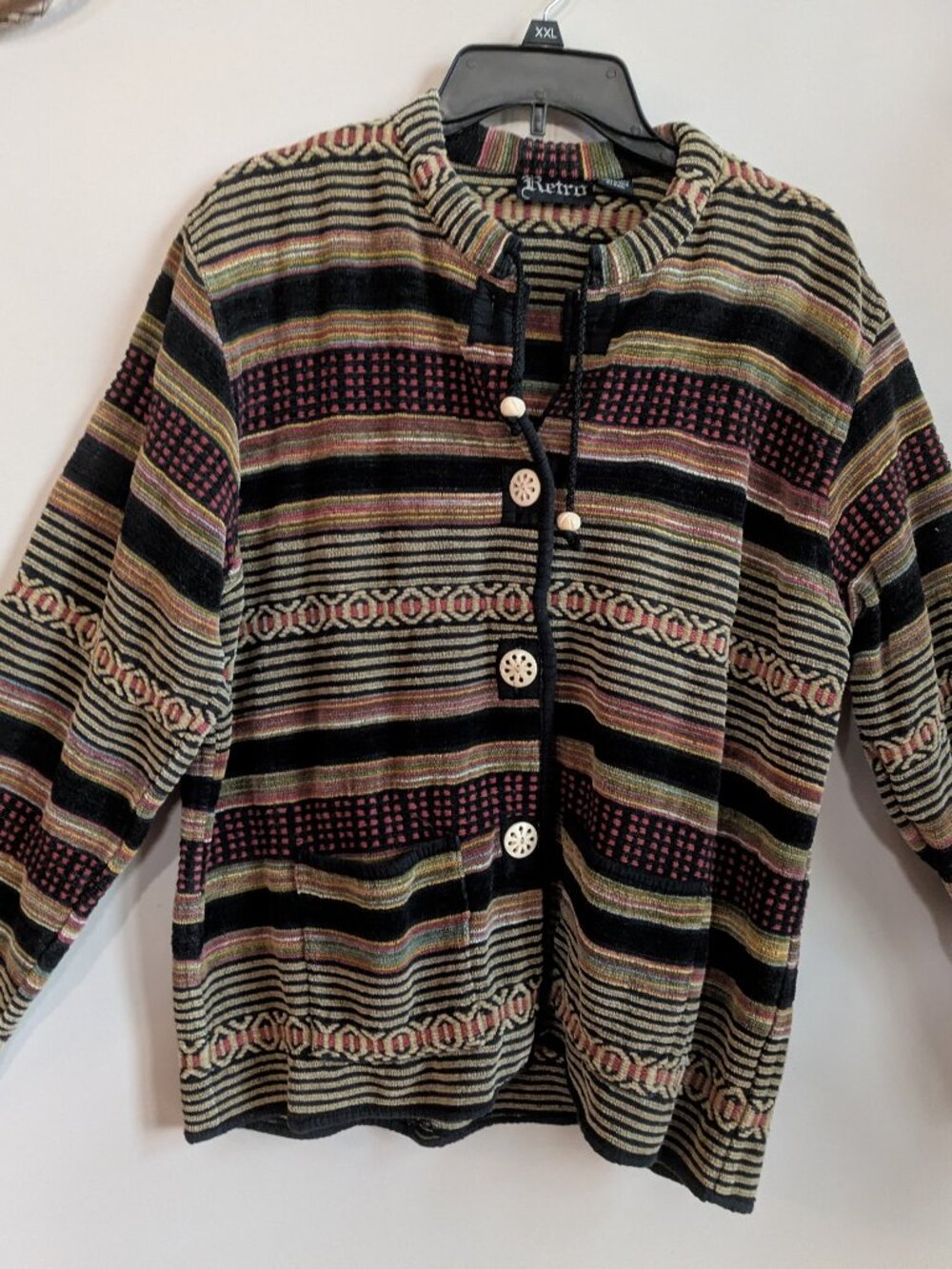 retro vintage jacket cotton velvet feel brown black western style size XL #355